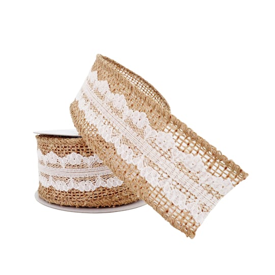 1.5" x 3yd. Faux Burlap & Lace Wired Ribbon by Celebrate It® Classic